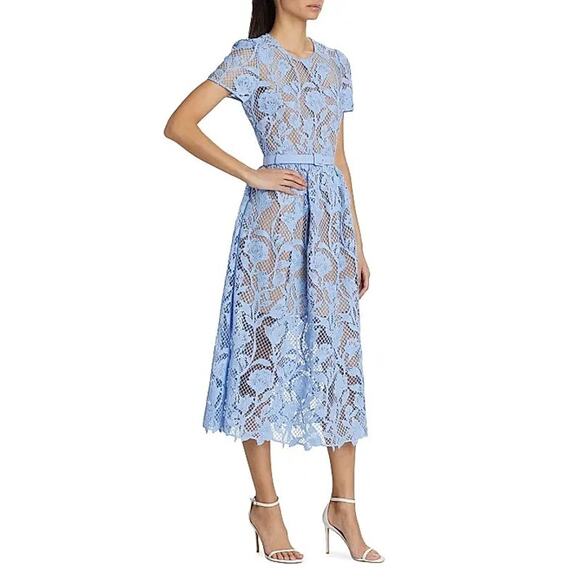 SELF-PORTRAIT Lily Mesh Lace A-Line Midi-Dress EUC 4 US Tuckernuck $585 retail - Picture 3 of 4